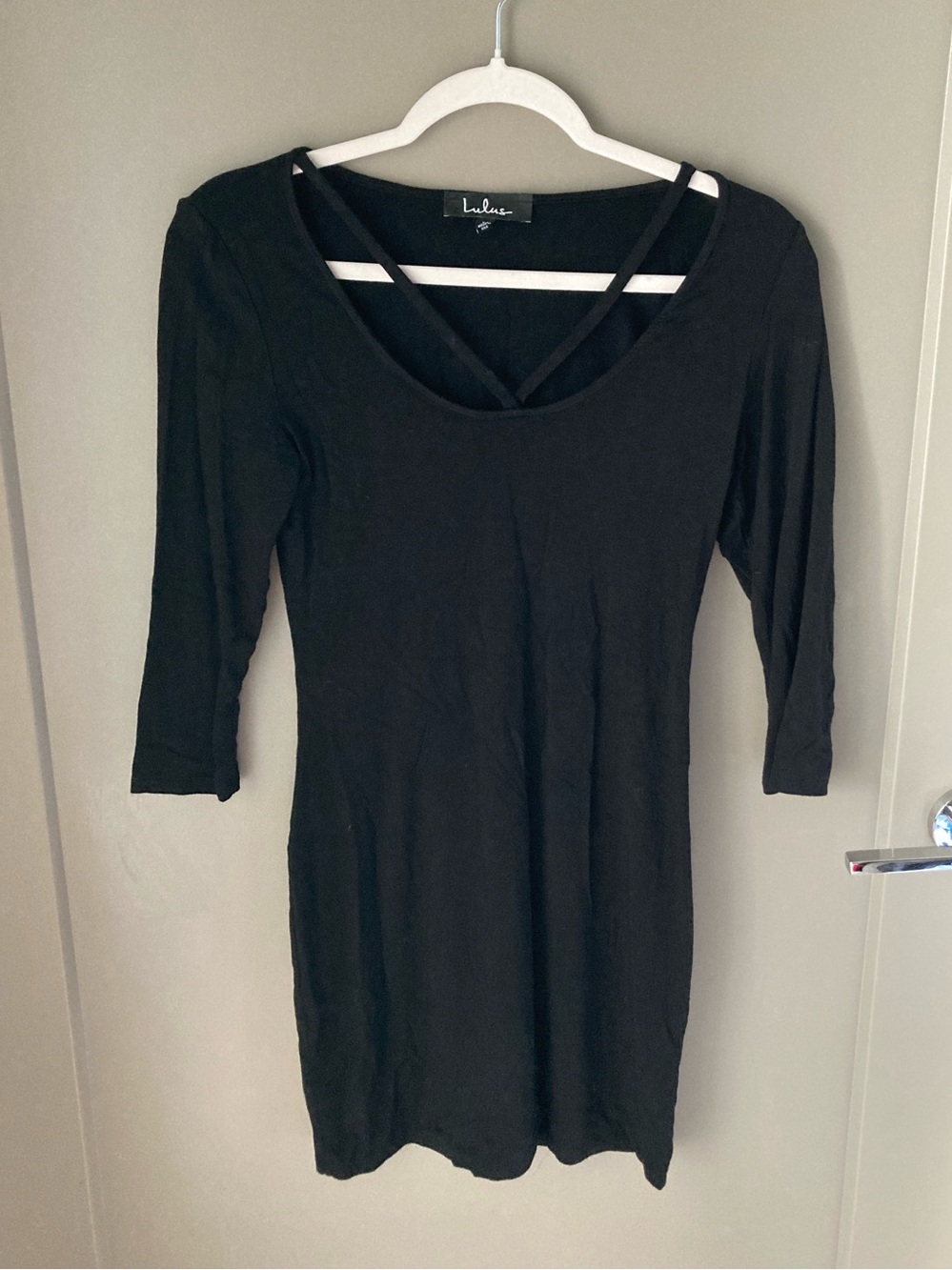 Lulu's Black Scoop Neck Dress with Crisscross Back Detail